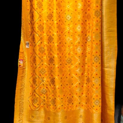 Radiant Golden Yellow Silk Saree with Classic Banarasi Jaal Work no 1