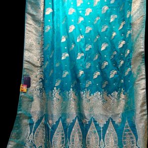 Luxurious Turquoise Banarasi Woven Saree 2